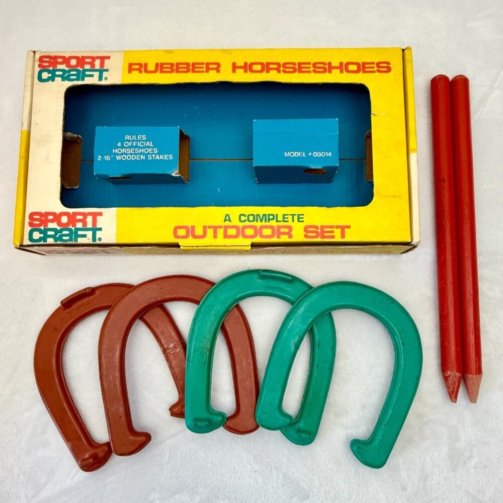 Vintage Sport Craft Rubber Horseshoes Complete Outdoor Set Model #08014